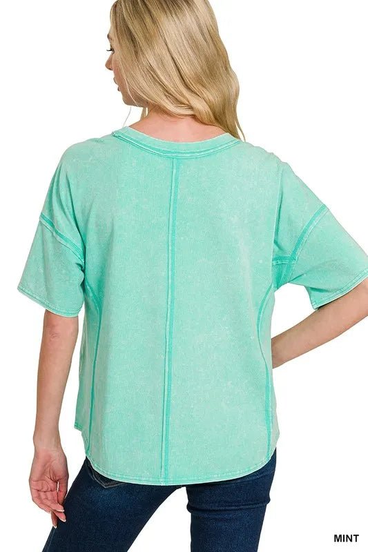 Zenana Acid Washed Short Sleeve Tee & Shorts Set - Grace & Grit Boutique