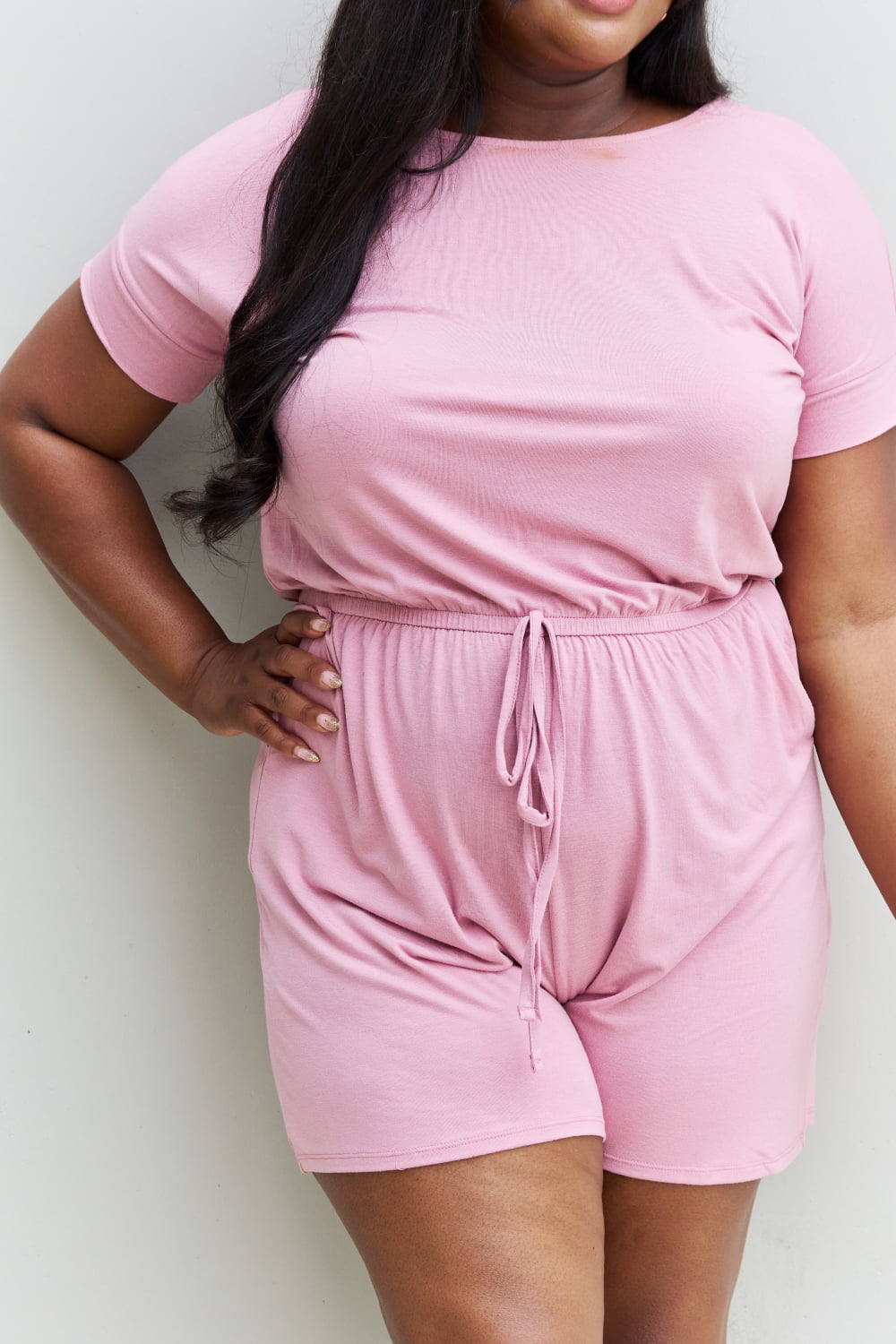 Zenana Chilled Out Full Size Short Sleeve Romper in Light Carnation Pink - Grace & Grit Boutique
