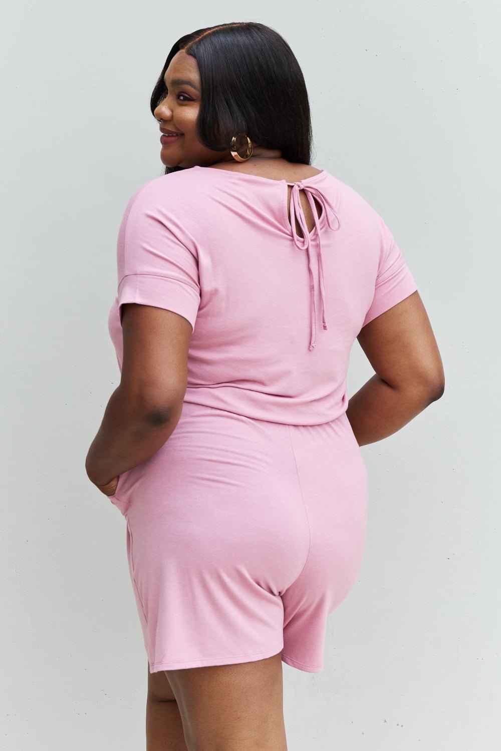 Zenana Chilled Out Full Size Short Sleeve Romper in Light Carnation Pink - Grace & Grit Boutique
