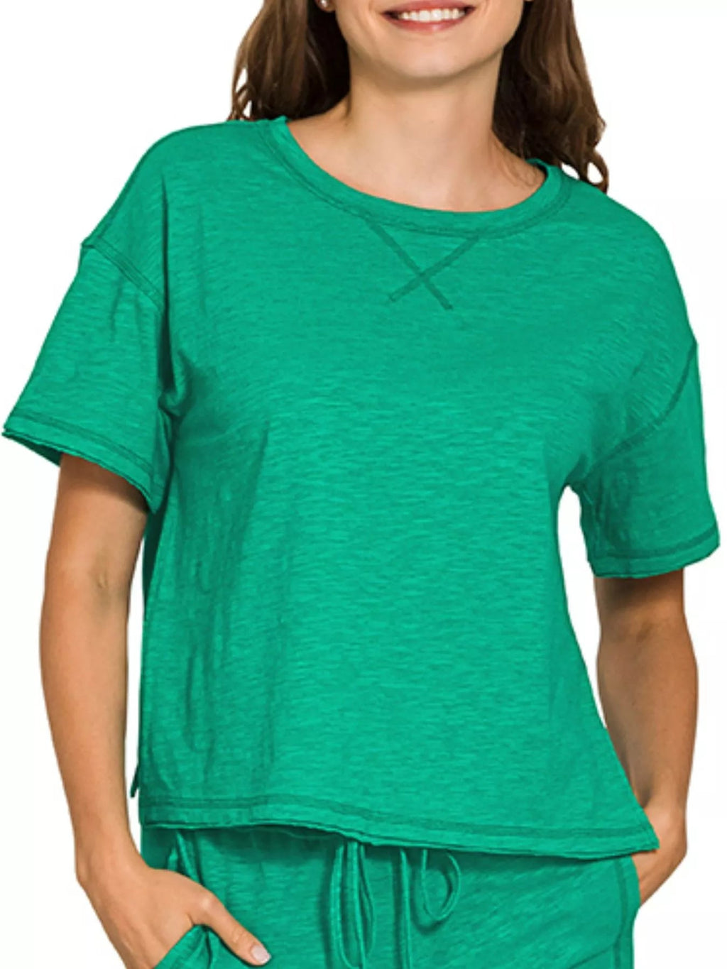 Zenana Cotton Slub Short Sleeve Tee and Pants Set - Grace & Grit Boutique