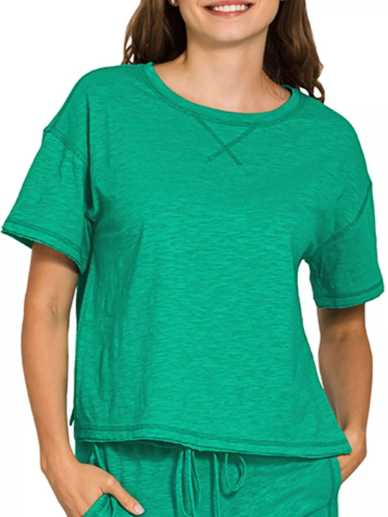 Zenana Cotton Slub Short Sleeve Tee and Pants Set - Grace & Grit Boutique