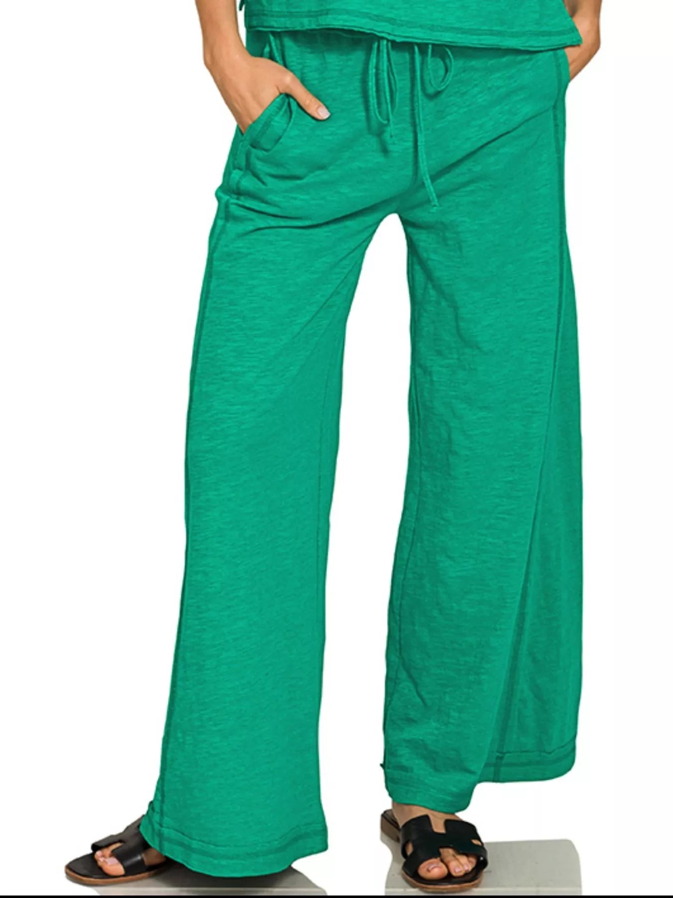 Zenana Cotton Slub Short Sleeve Tee and Pants Set - Grace & Grit Boutique