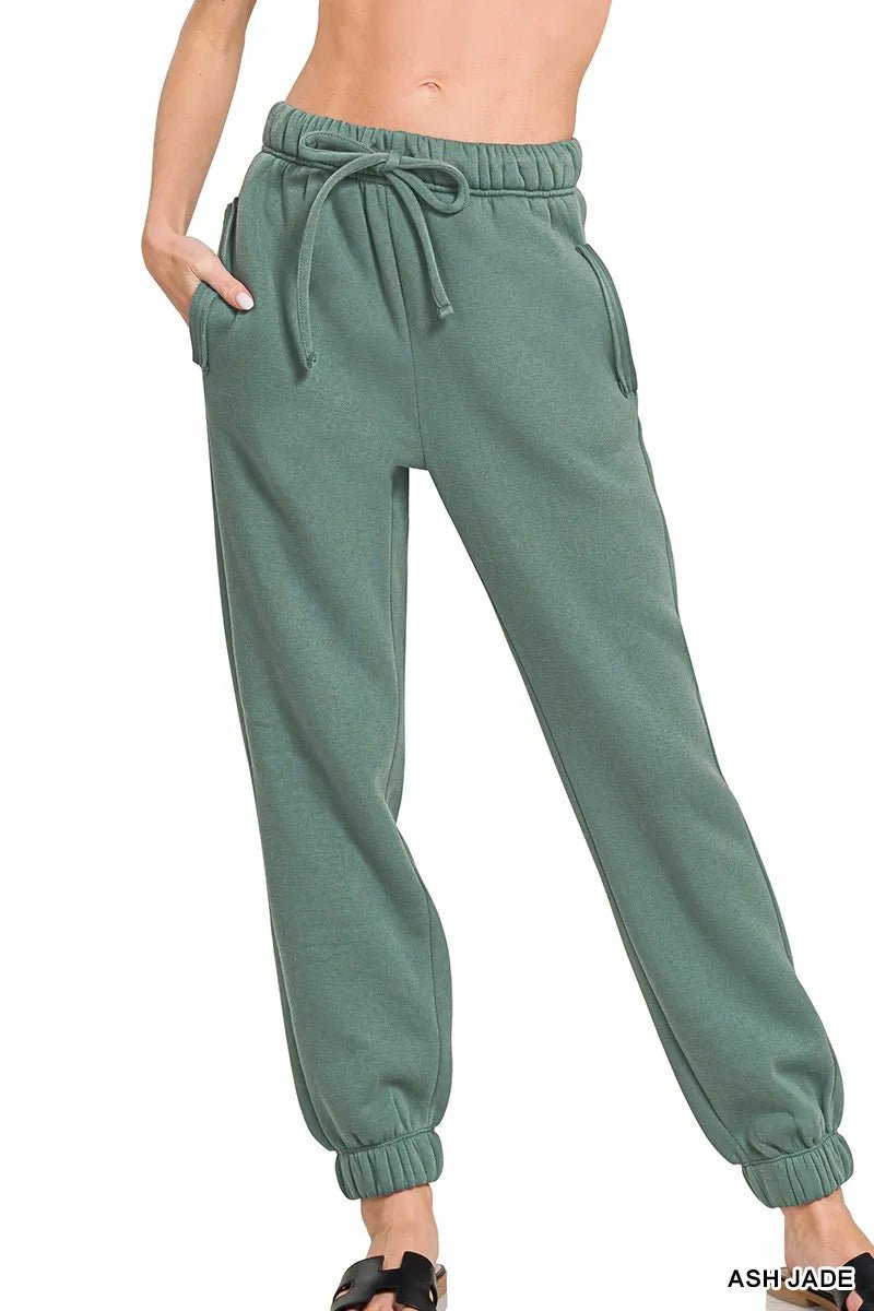 Zenana Fleece Drawstring Joggers With Pocket by Trendsi