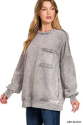 Zenana Halo Washed French Terry Exposed - seam Sweatshirt - Grace & Grit Boutique