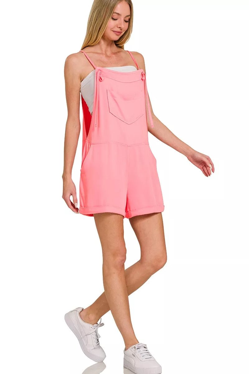 Zenana Rayon Woven Romper With Tie Knot Strap - Grace & Grit Boutique