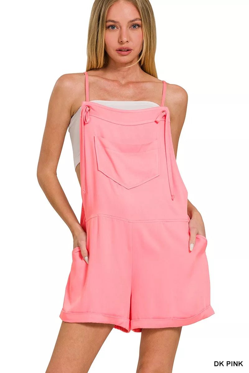Zenana Rayon Woven Romper With Tie Knot Strap - Grace & Grit Boutique