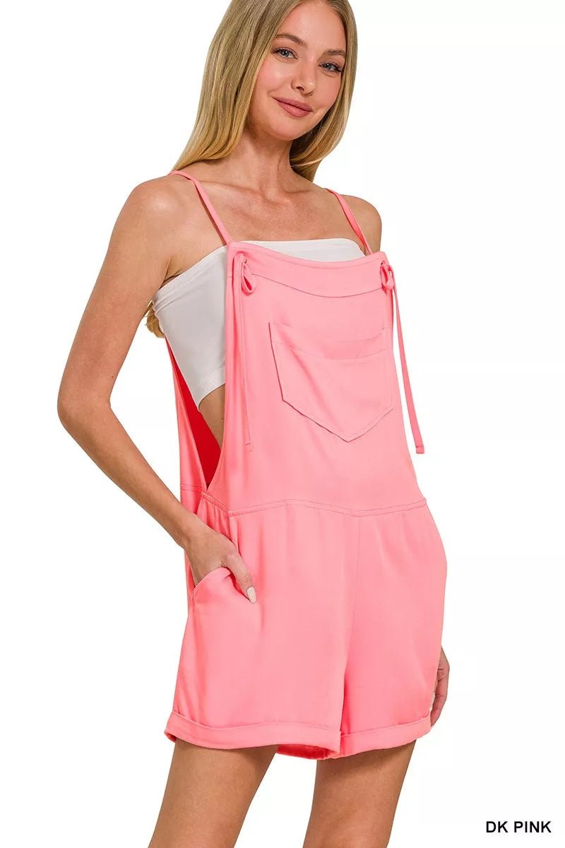 Zenana Rayon Woven Romper With Tie Knot Strap - Grace & Grit Boutique