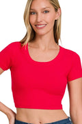Zenana Ribbed Scoop Neck Crop Short Sleeve Top - Grace & Grit Boutique