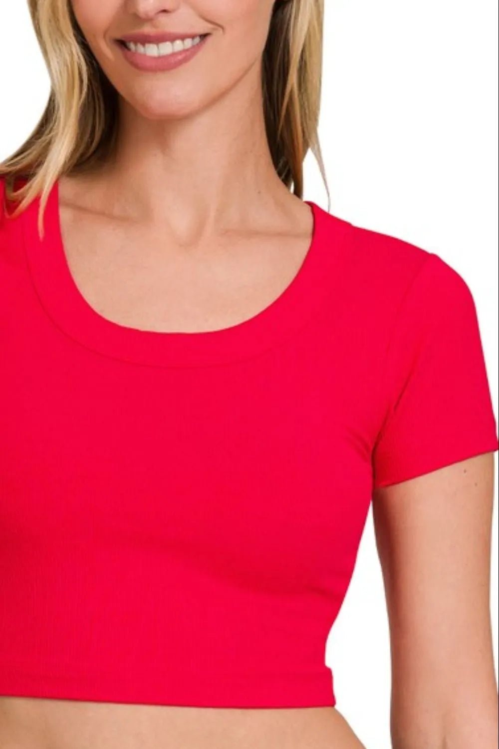 Zenana Ribbed Scoop Neck Crop Short Sleeve Top - Grace & Grit Boutique