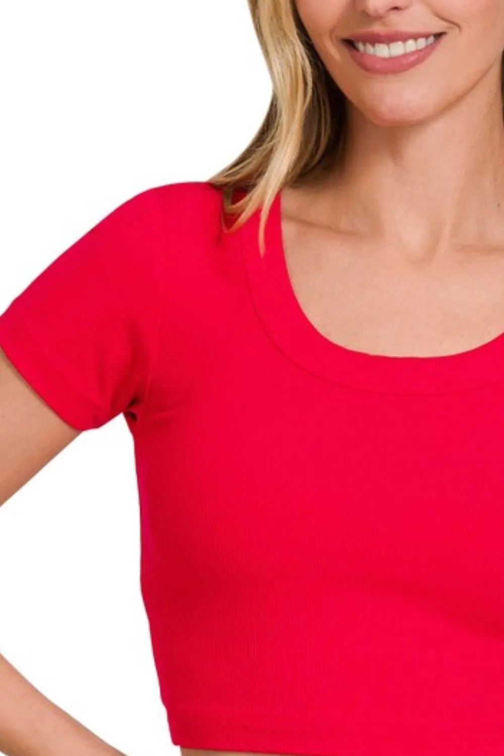 Zenana Ribbed Scoop Neck Crop Short Sleeve Top - Grace & Grit Boutique