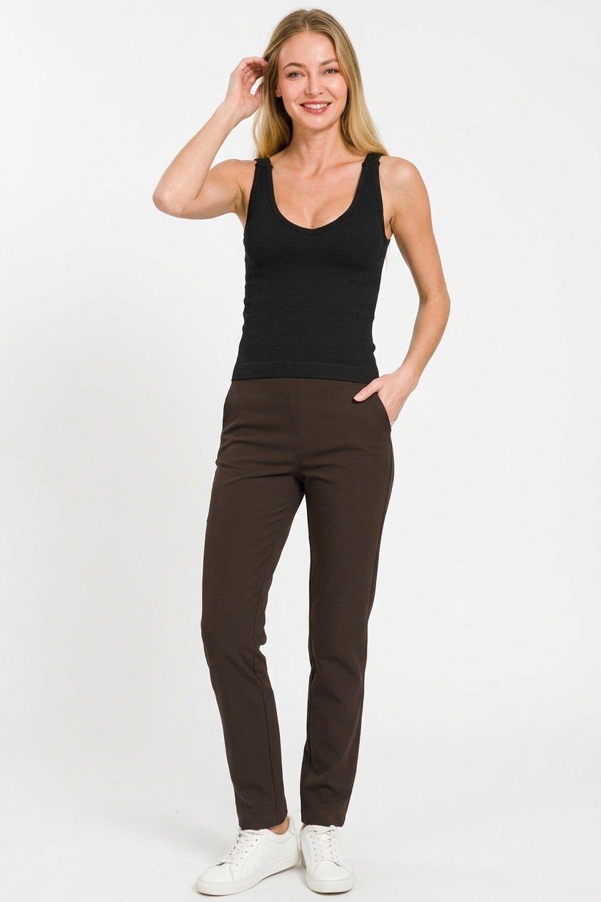 Zenana Ribbed Seamless Bra Padded V - neck Tank Top - Grace & Grit Boutique