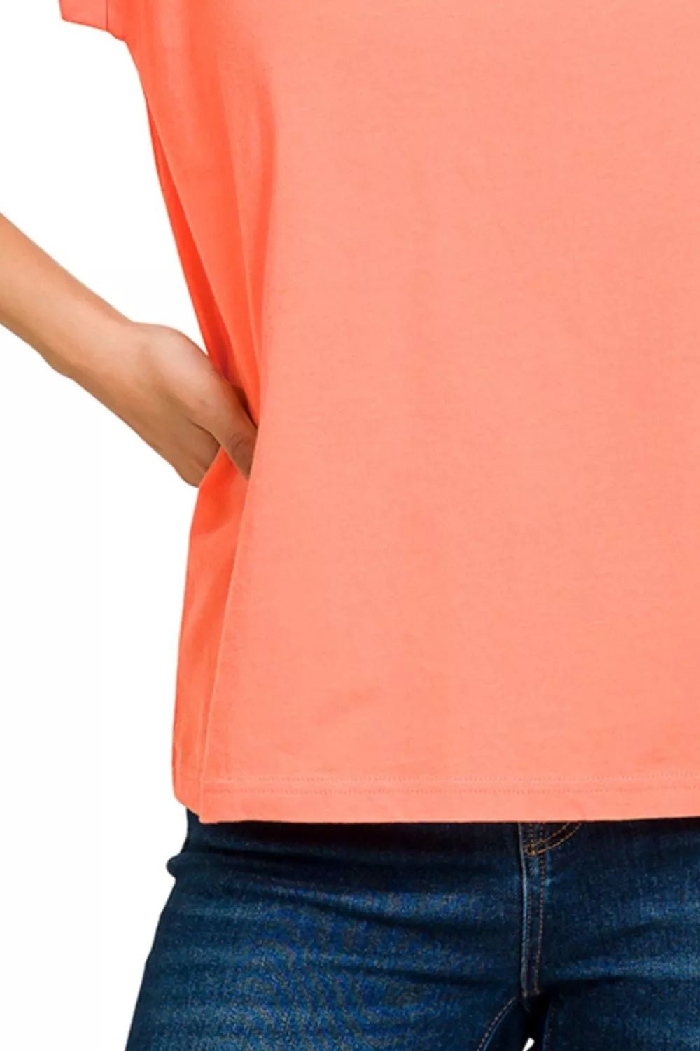 Zenana Round Neck Folded Short Sleeve T-Shirt - Grace & Grit Boutique