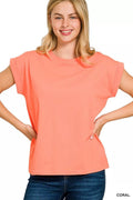 Zenana Round Neck Folded Short Sleeve T-Shirt - Grace & Grit Boutique
