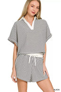Zenana Striped Collared Top & Shorts Set - Grace & Grit Boutique