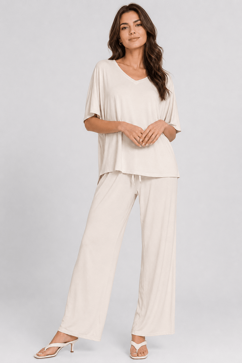 Zenana V-Neck Oversized Top & Pants Set by Trendsi