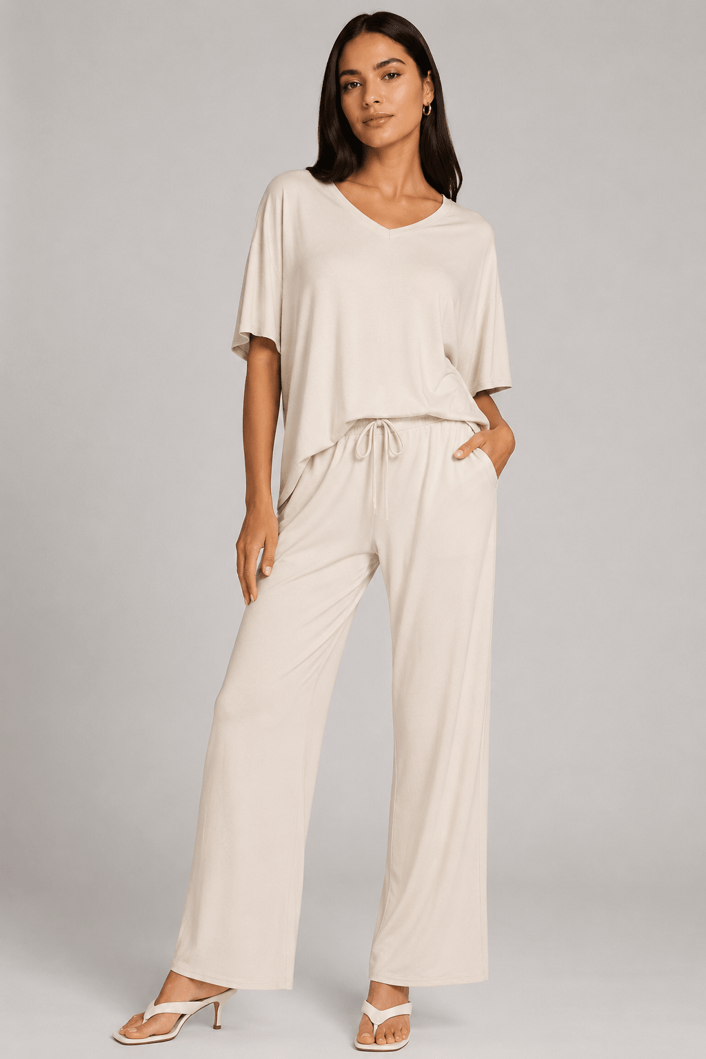 Zenana V-Neck Oversized Top & Pants Set by Trendsi