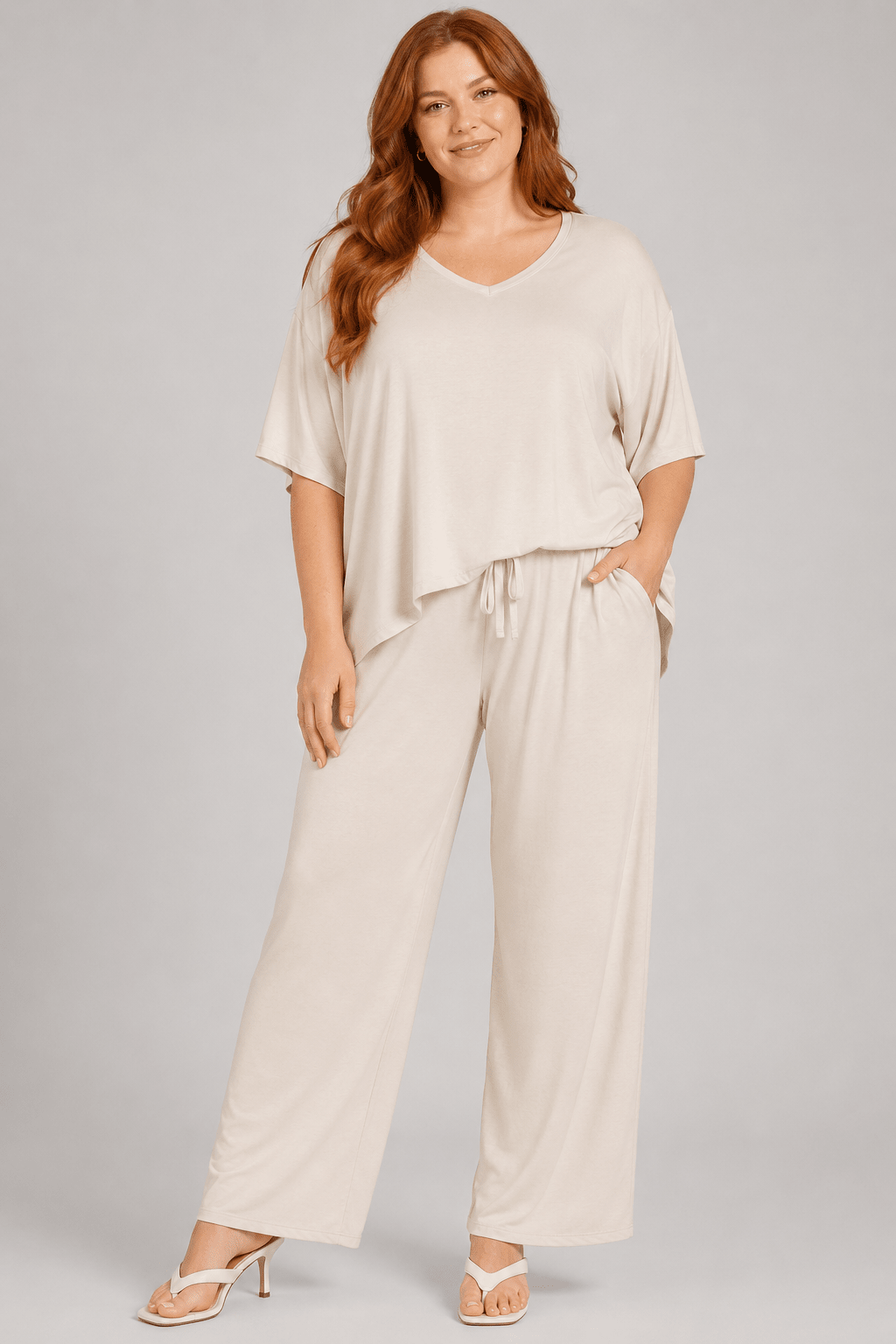 Zenana V-Neck Oversized Top & Pants Set by Trendsi